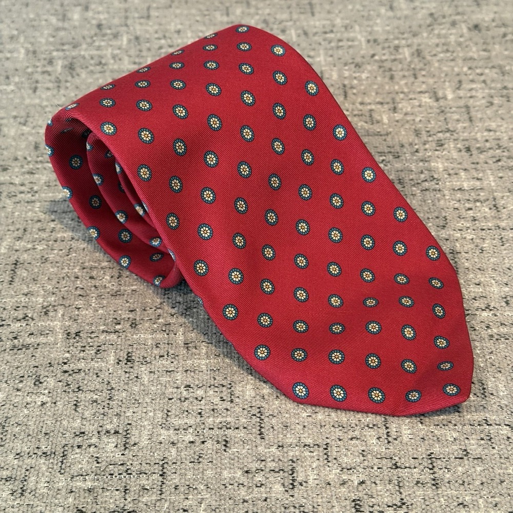 Robert Talbott for Nordstrom Silk Neck Tie Red Floral Hand Sewn